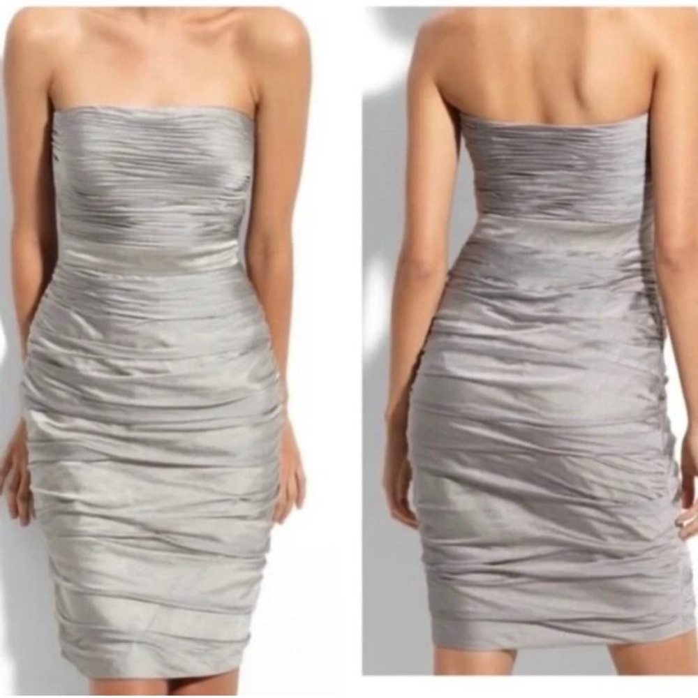 Monique Lhuillier Bridesmaids Cationic Ruched Strapless Chiffon Dress Sz 14 NWT - Picture 10 of 10